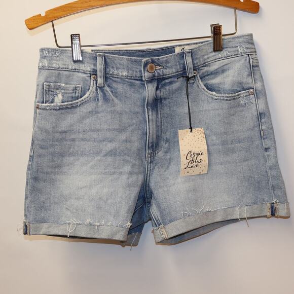 NWT Cosmic Blue Love Shorts 5 Pocket Design Distressed Waist Pockets Riptide - Picture 2 of 16